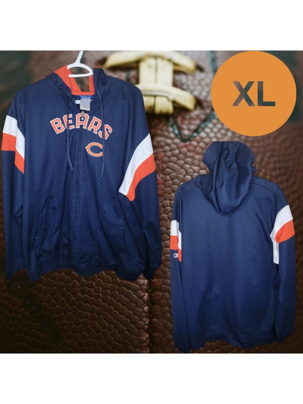 Reebok NFL Authentic Chicago Bears Full Zip Sweatshirt Coat Jacket Hoodie XL